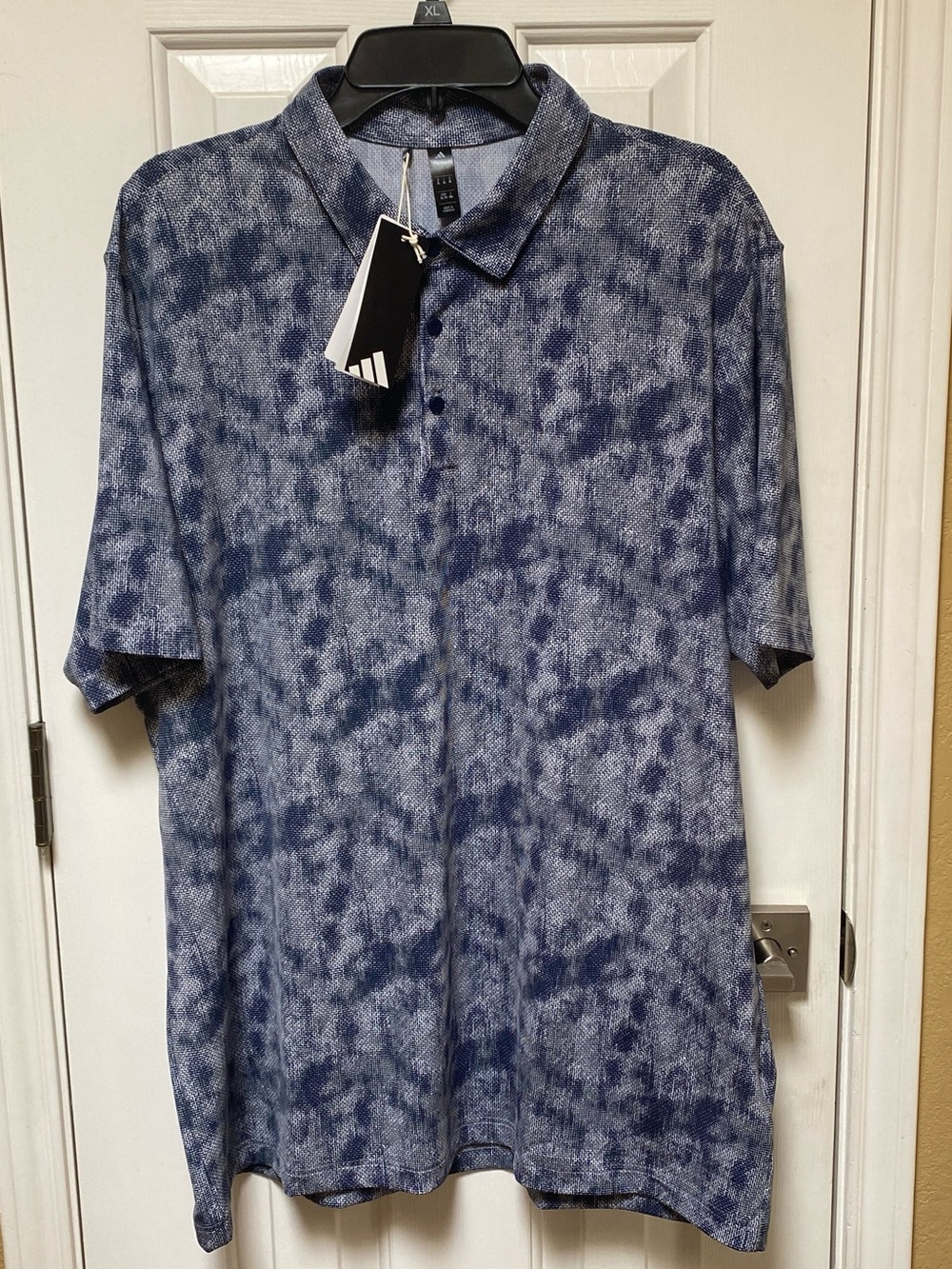 Adidas Ultimate365 Textured Modern Print Golf Polo Shirt Navy White Size XL NWT